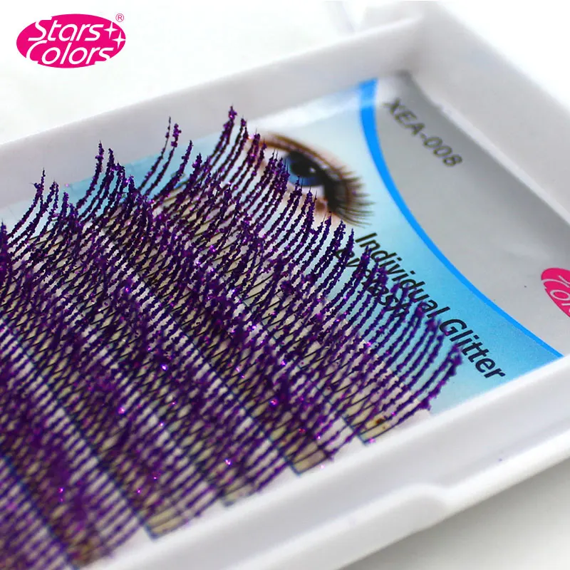 

Pro C Curl 0.15mm Fashion Purple Glitter Eyelash Extensions 10 Strips 3d Individual Eyelash Extension False Eyelashes