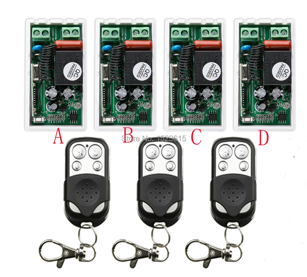 

AC 220V Wireless Remote Control Switch System 4 Receiver 3Transmitter Learning Code Momentary Latched adjusted 10A Transmitter