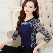 women tops fashion 2016 Spring Fashion Casual Long sleeved women blouses plus size hollow Lace shirt Sexy elegant shirts 800035