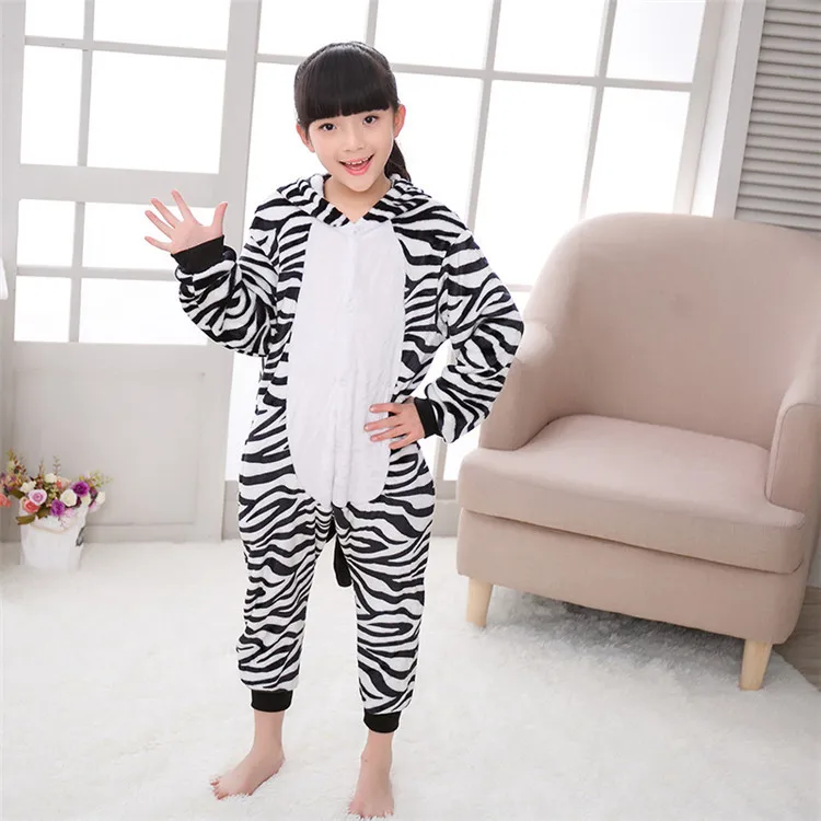 Детский комбинезон с покемонами, осликом, костюм С Рисунком Тигра, Стича Пикачу, кигурумис, пижама для мальчиков и девочек, зимняя теплая одежда для сна, забавная Милая одежда - Цвет: zebra