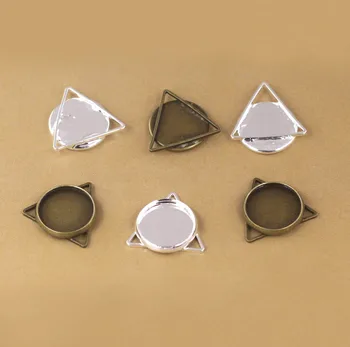 

Retro Wired Triangle Wrapped 12mm Round Smooth Bezel Resin Cabochons Connectors Links Findings DIY Pendant Making Multi-color