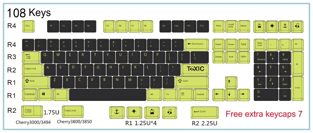 Toxic keycap 108/140 клавиш PBT Вишневый профиль краситель-сублимированный MX Переключатель для механической клавиатуры keycap только keycap