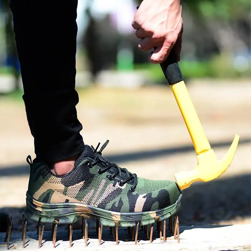 

Men Safety Work Boots Fashion Camouflage Spring Breathable Mesh Steel Toe Casual Shoes Mens Labor Insurance Shoes HH-100