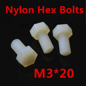 

500pcs/lot DIN933 M3*20 Nylon Hex Screw Bolt