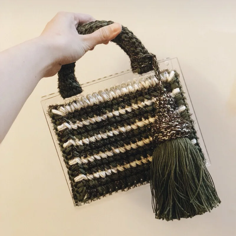 

Luxury Knitting Wool Acrylic Bags Fashion Clear Transparent Acrylic Handbags Satchel Totes For Lady Vintage Chic Evening Bags
