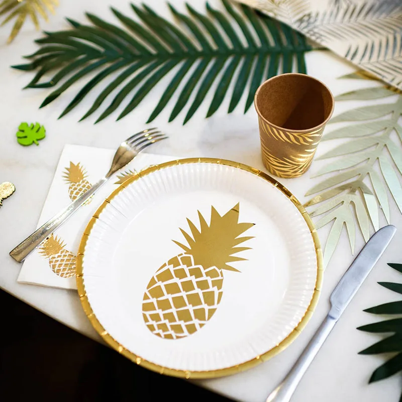 

Party Gold Pineapple Disposable Tableware Kids Birthday Favor Paper Plates Hawaii Luau Party Decoration Baby Shower Supplies
