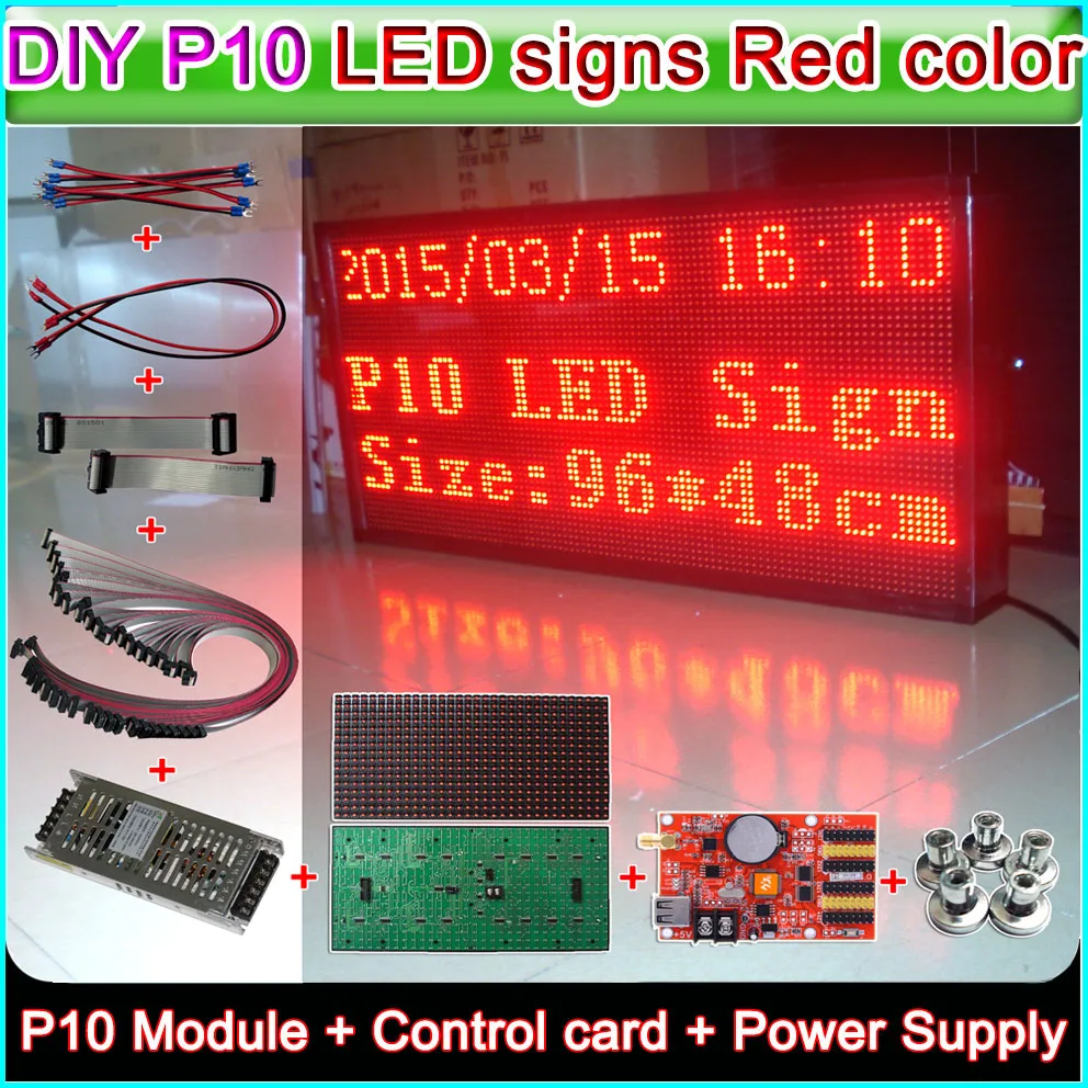 

DIY led message board P10 Red Semi-outdoor LED display,P10 LED Module+WiFi Control card+power supply+Magnetic screw+16P Cable