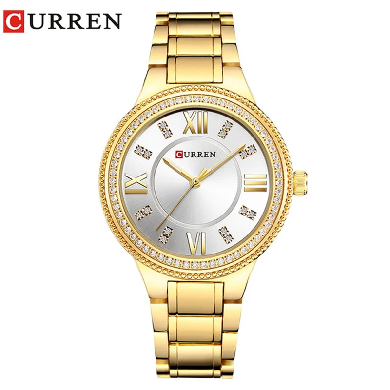 CURREN Модные черные женские часы Высокое качество ультра тонкие кварцевые часы женские элегантные женские часы под платье Montre Femme - Цвет: Gold White