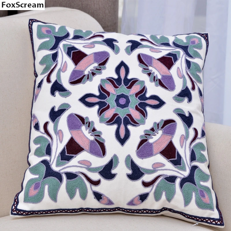 Подушки с вышивкой Чехлы вышивка декоративных подушек чехлы с геометрическим рисунком цветок чехол для подушки домашний декор для дивана размером 45*45 см - Цвет: B