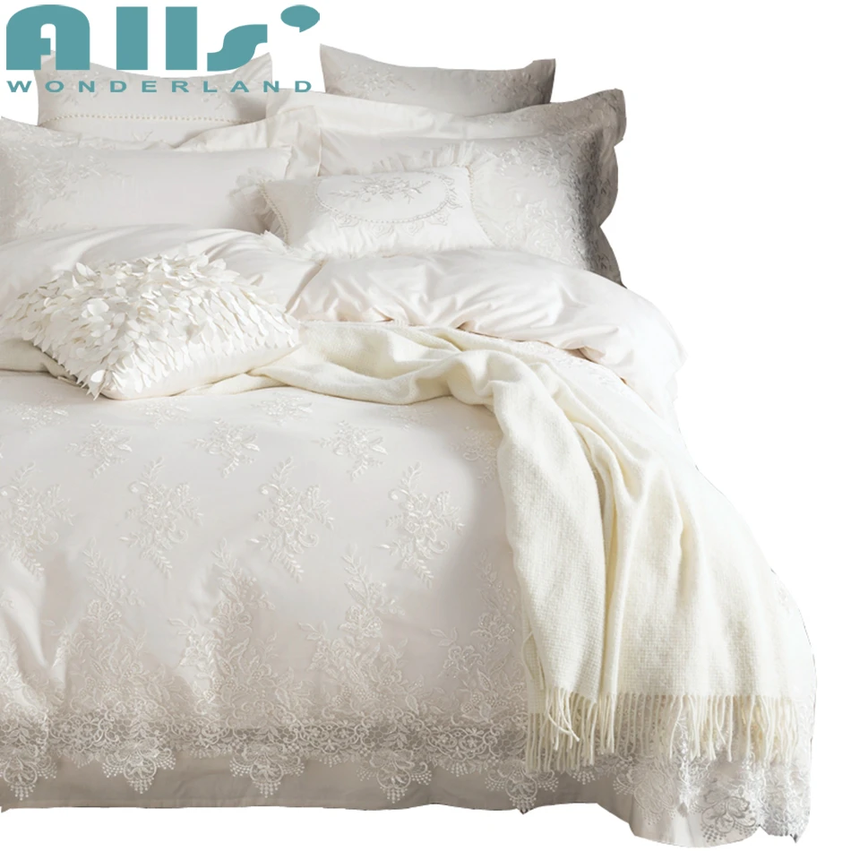 100 Egyptian cotton Bedding set White luxury Embroidered duvet cover