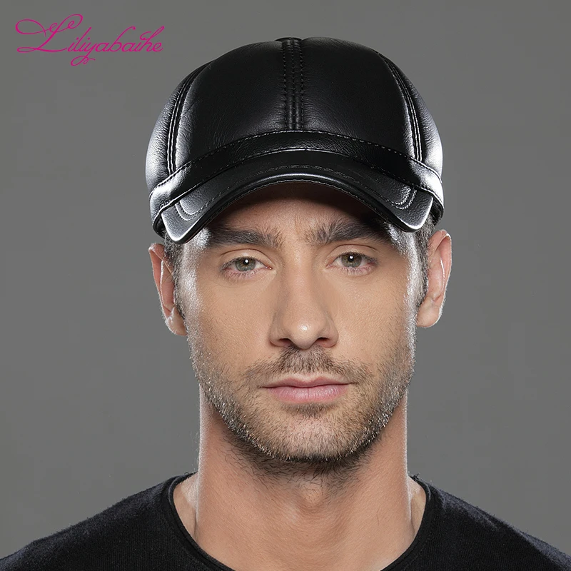Online LILIYABAIHE Neue Winter herren capS leder hut Baseball Caps Casual Hüte Caps von Beliebte Einstellbare größe hüte mode Warme mütze