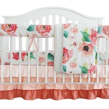 Sahaler 4 шт. детская кроватка Защитная планка Набор Boho Цветочные Детские постельные принадлежности гофрированная юбка для детской кроватки комплект КРОВАТКИ Rail с рюшами Коралловая Акварельная