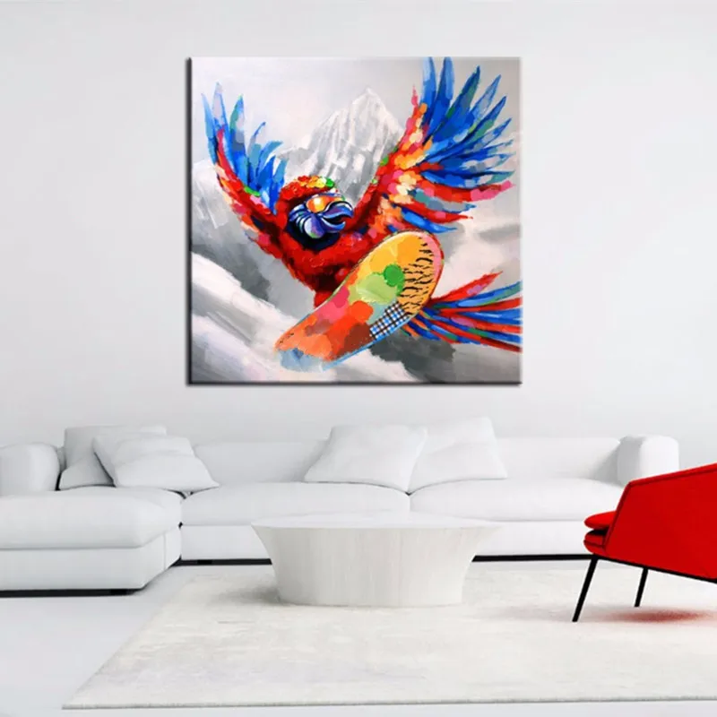 

Colorful Hawk Painting Home Decor Wall Art Large Knife Funny Eagle Pictures Handpainted Abstract Cartoon Oil Paintings on Canvas