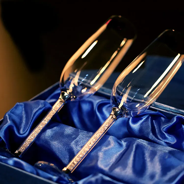 Персонализированные Свадебные бокалы es с подарочной коробкой флейты шампанского кристаллические вечерние бокалы для питья гравировка colas De Cristal H1188