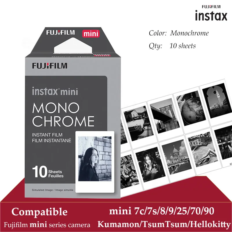 Монохромная пленка Fujifilm Instax Mini 10 листов для смартфона 9 8 7s 70 90 25 мгновенный