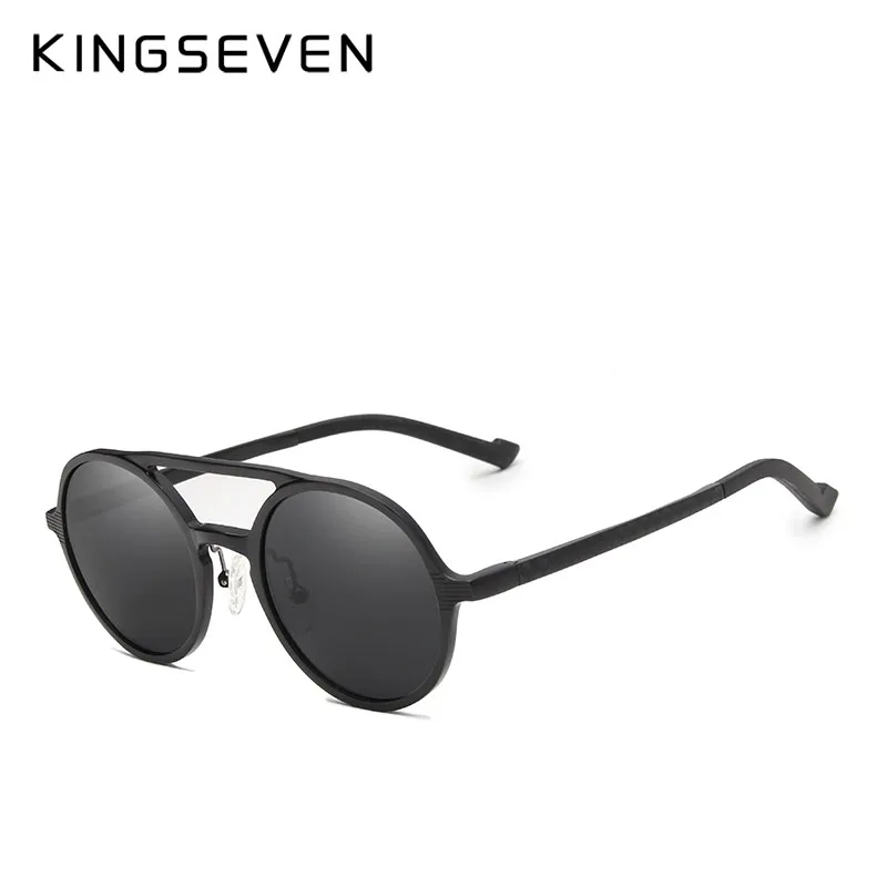 KINGSEVEN Ретро Винтажные алюминиевые поляризованные солнцезащитные очки стимпанк Солнцезащитные очки для мужчин и женщин модные очки - Цвет линз: black gray