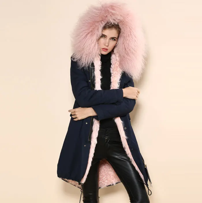 Женская мода овечьей шерстью длинное пальто с овечьей меховой воротник женские пальто овечьей шерстью пальто Длинная стильная