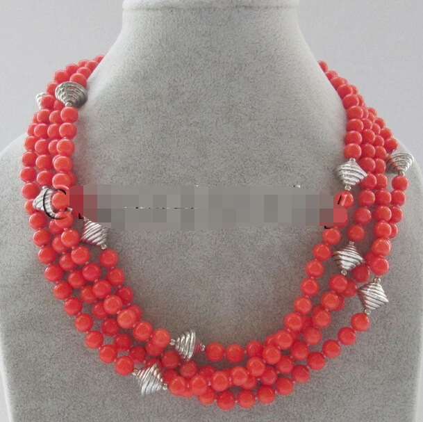 

Hot sell Noble- FREE SHIPPING>>@@@ A2473 Beautiful 76 " 7mm perfect round orange color coral necklace
