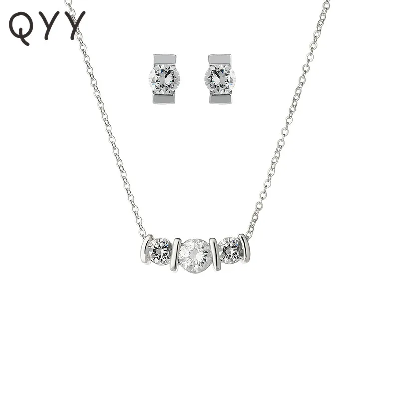 

Newest Simple Cubic Zircon Alloy Bridal Jewelry Sets Fashion Wedding Earrings Necklace Set for Bride Bridesmaids
