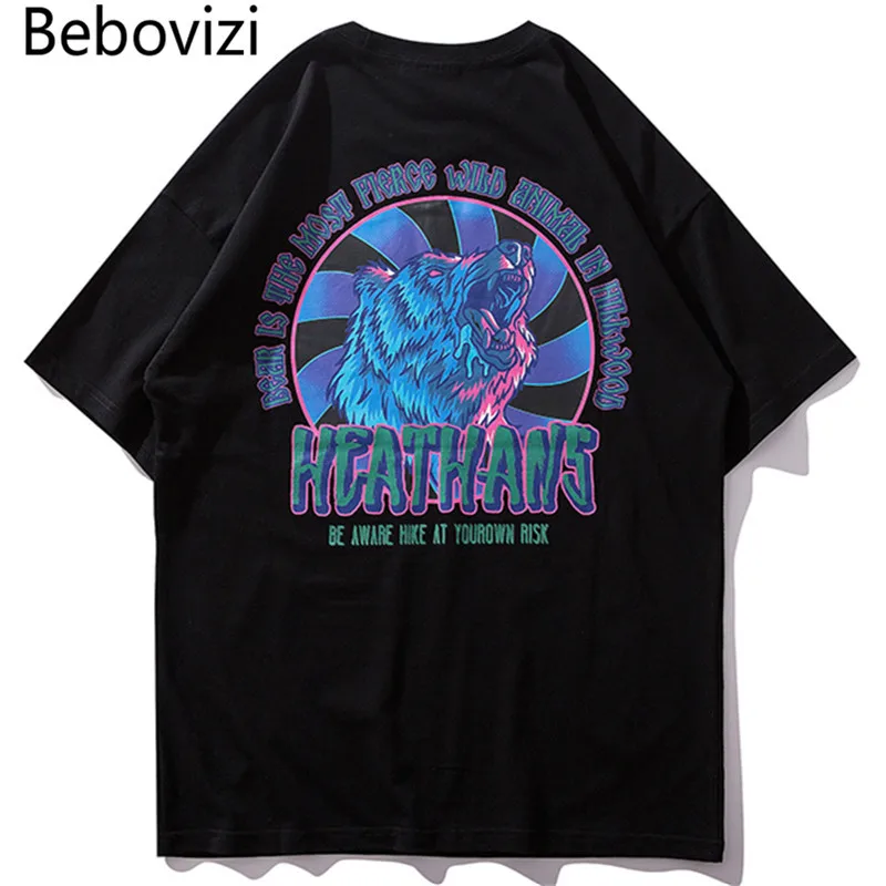 

Bebovizi 2019 Summer T Shirt Men Hip Hop T-Shirts Harajuku Streetwear Tshirt Short Sleeve Tops Tees Back Print Wolf Clothes