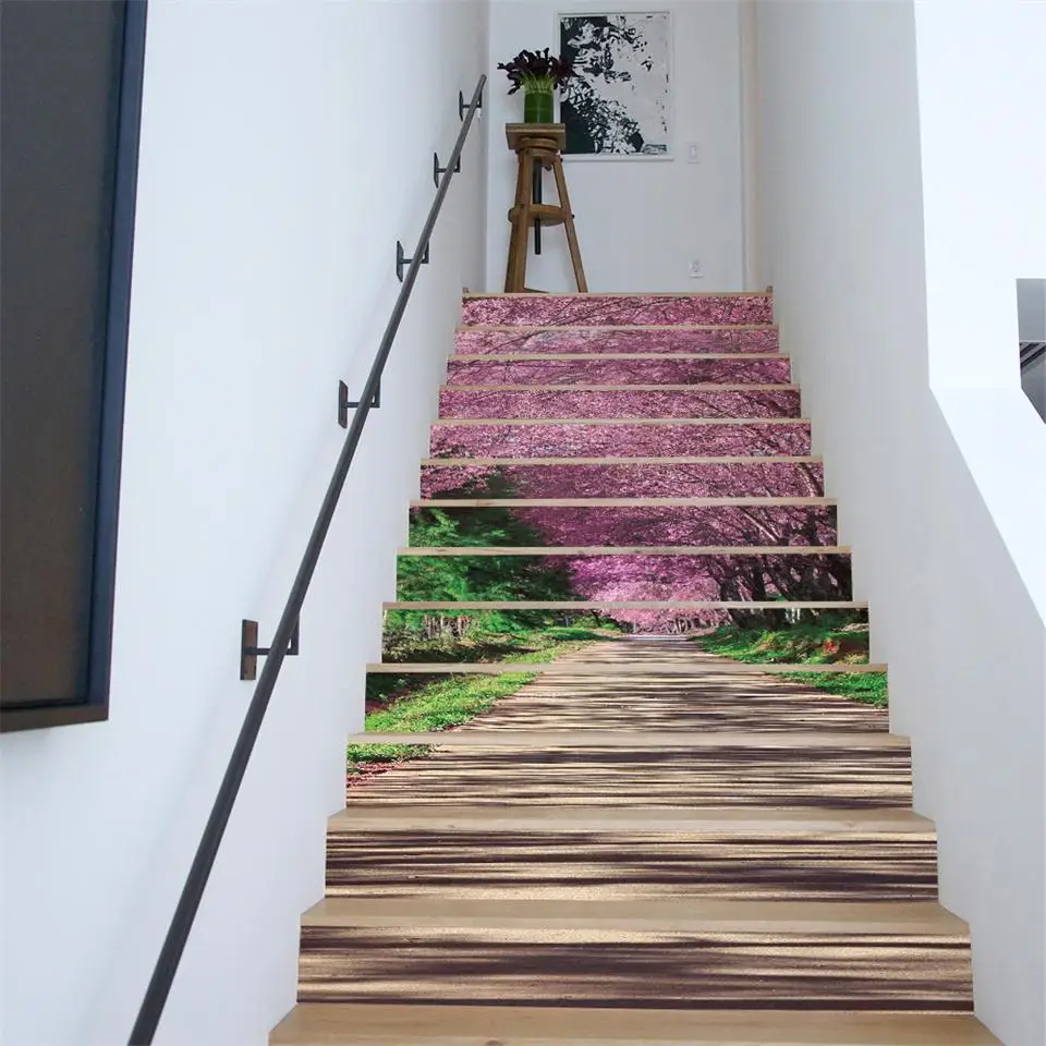 13pcs Modern 3d Stairway Stickers Diy Wall Sticker Ceramic Tile Pattern