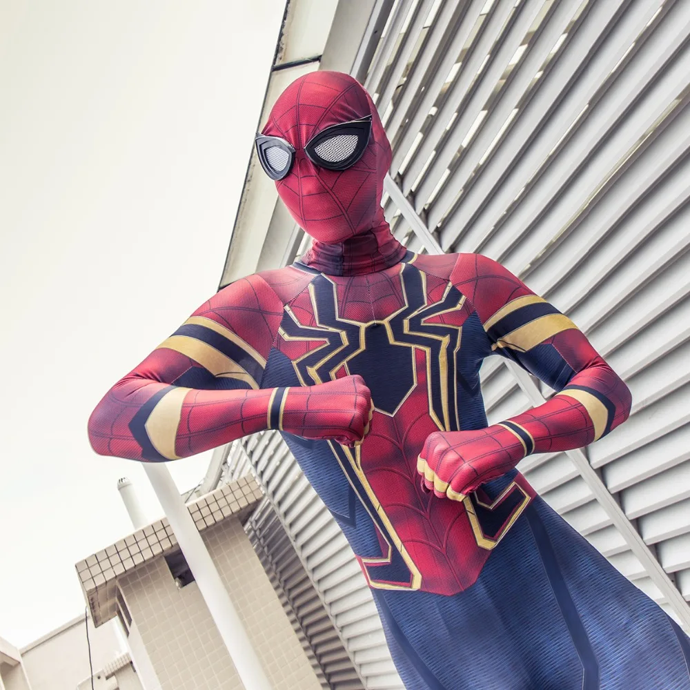 New Moviw Avengers Infinity War Spiderman Kids Jumpsuit Cosplay SpiderMan Mask Bodysuit Halloween Party Props (10)