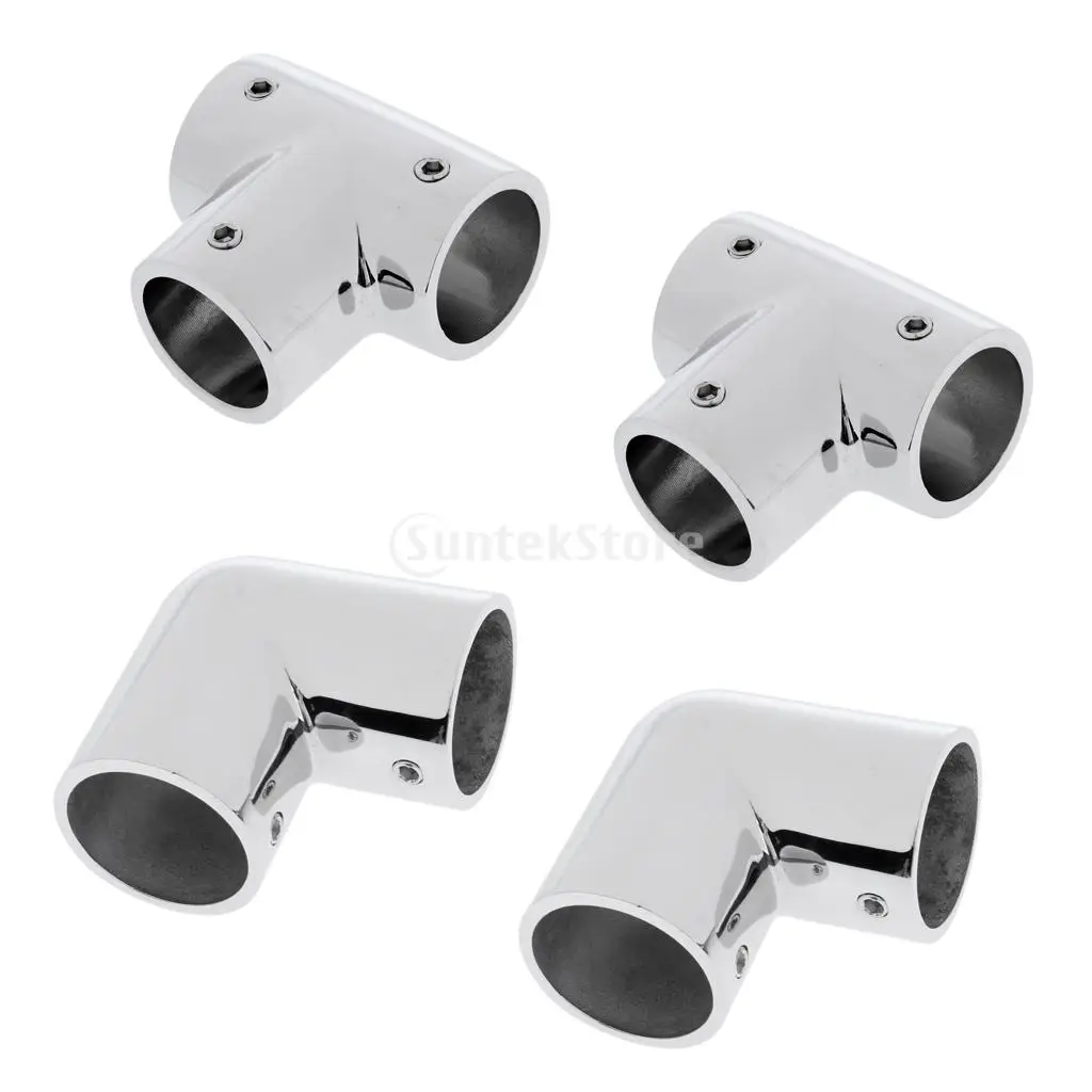 25mm Boat Handrail Fittings 2pcs 90 Degree Tee & 2pcs Elbow - Marine Grade 316 Stainless Steel