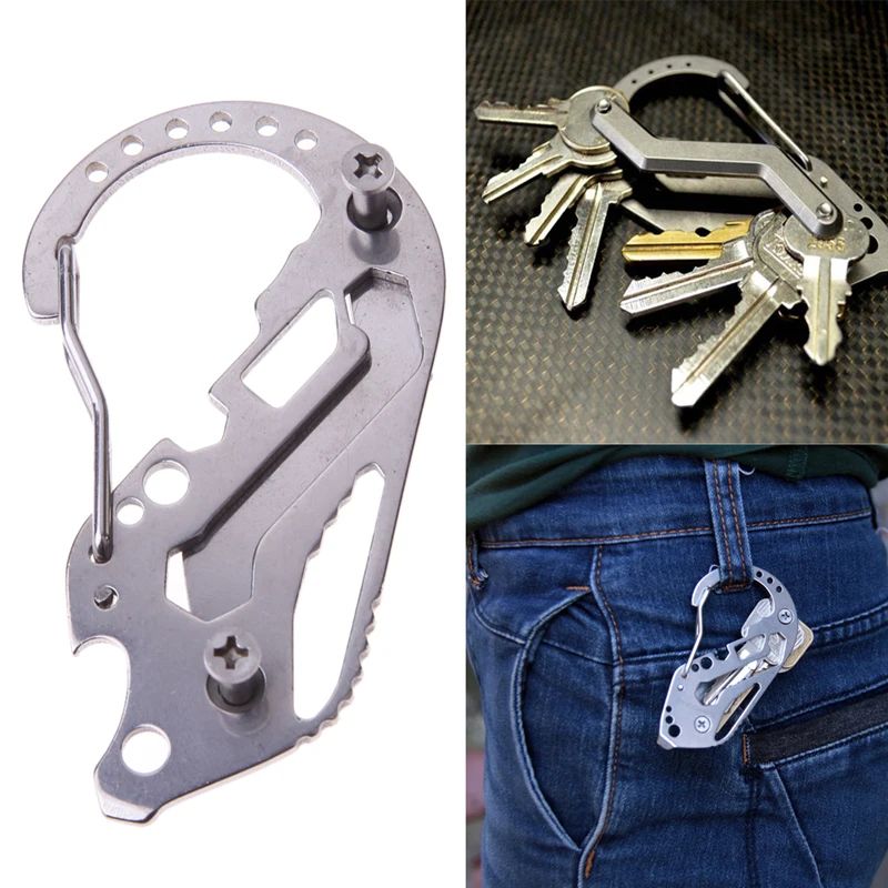 الفولاذ المقاوم للصدأ EDC متعددة الوظائف مفتاح حامل مفك وجع حلقة تسلق للتخييم في الهواء الطلق أدوات
