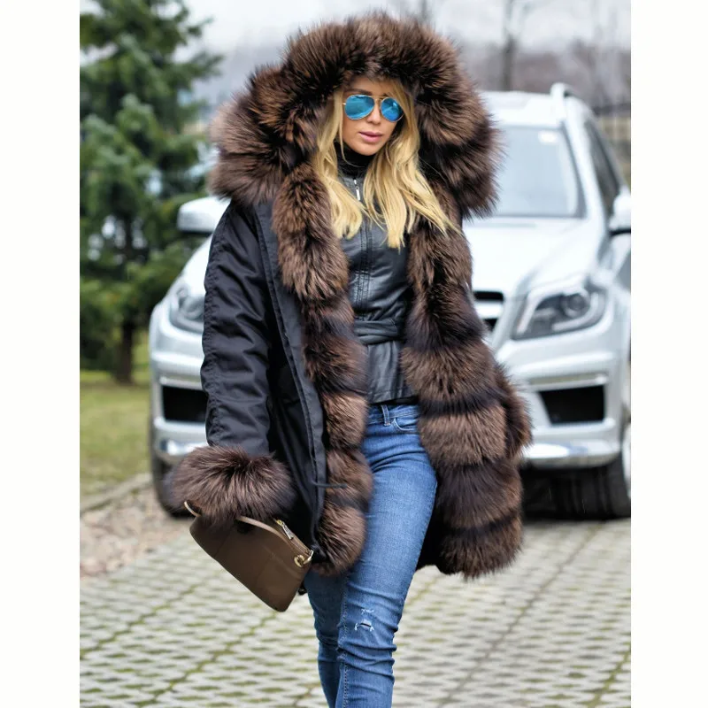 Cheap Arlenesain custom Real Fur Parka Winter Women Jacket Fashion Genuine Fox Fur Parka With Real Rabbit Fur Lining Fur Coats 5