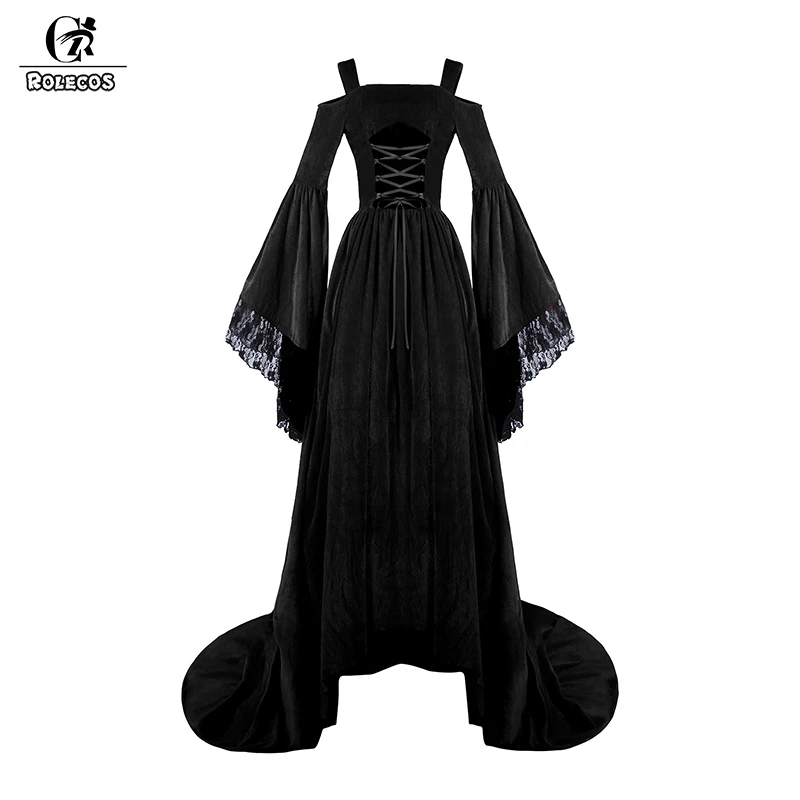 

ROLECOS Victorian Dress Women Ball Gown Party Medieval Renaissance Color Black and Green Soft Velvet for Women Cosplay Costumes
