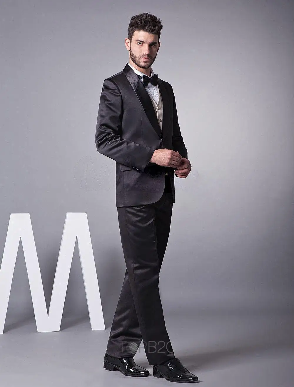 2015 Fashion - Custom made Black Single Breasted Button Groom Wedding Tuxedo with vest slim wedding suits for men groom sui | Мужская