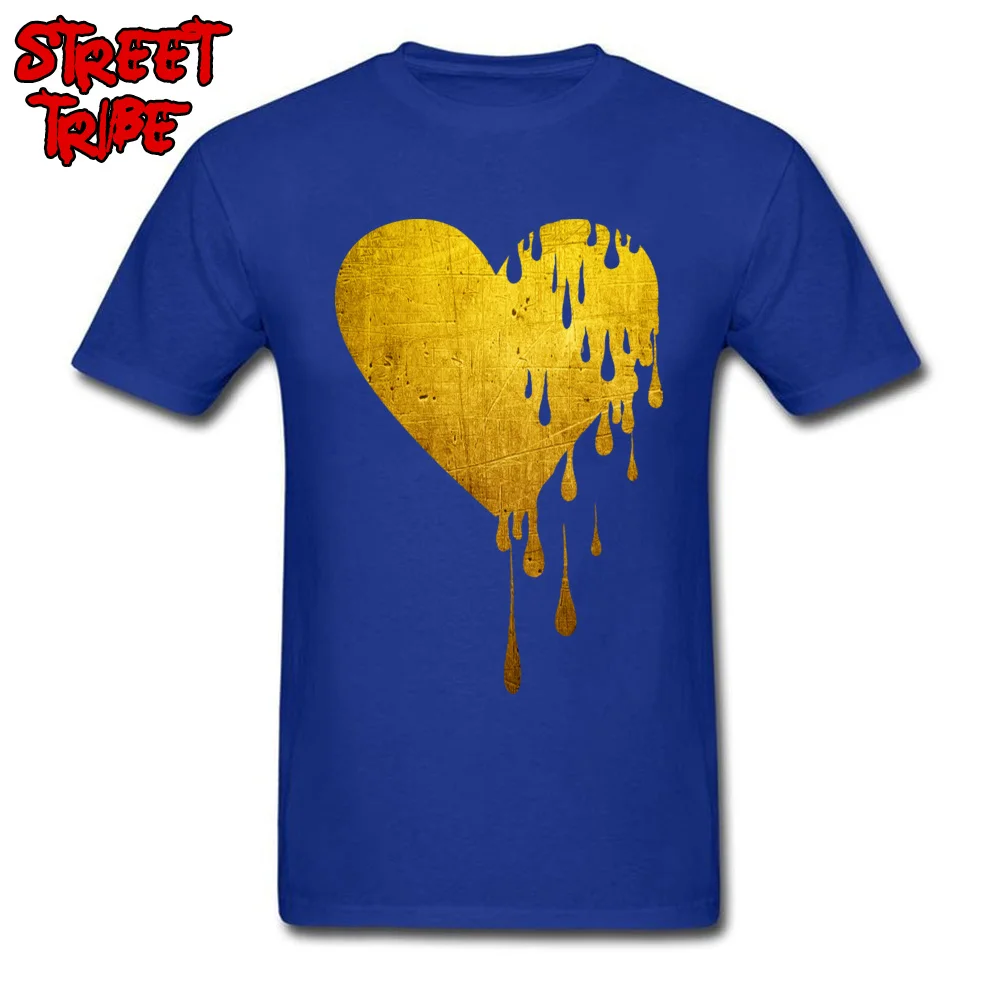 2018 Newest Bleeding Gold Heart Short Sleeve T Shirts Labor Day Round Neck 100% Cotton Tops Shirt for Men Tee Shirts Printed On Bleeding Gold Heart blue