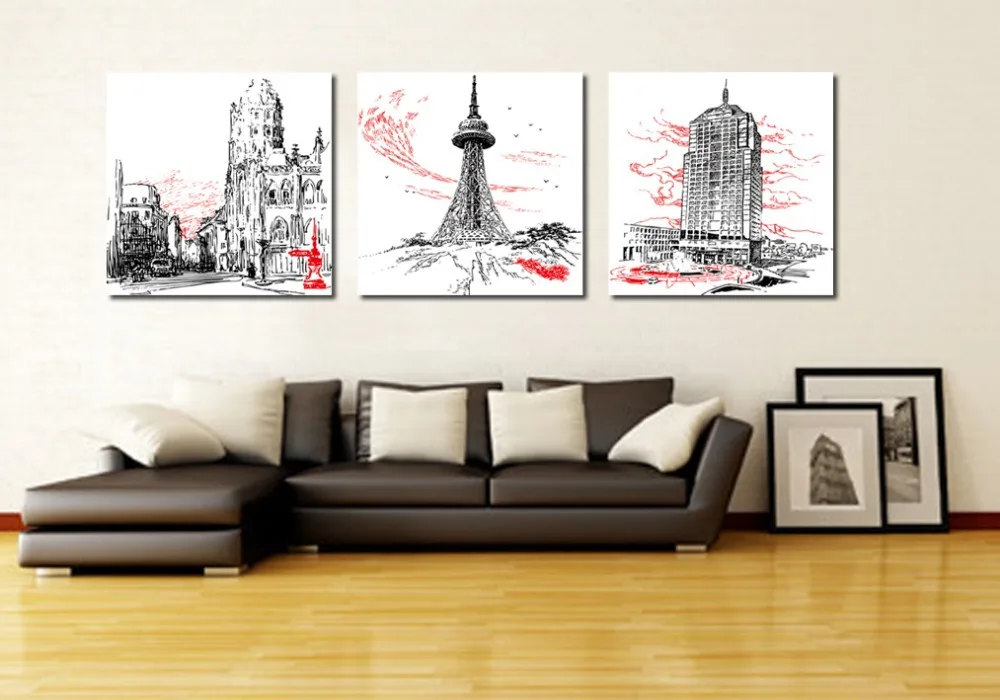 3 piece Abstract Architecture canvas wall art Home decoration For