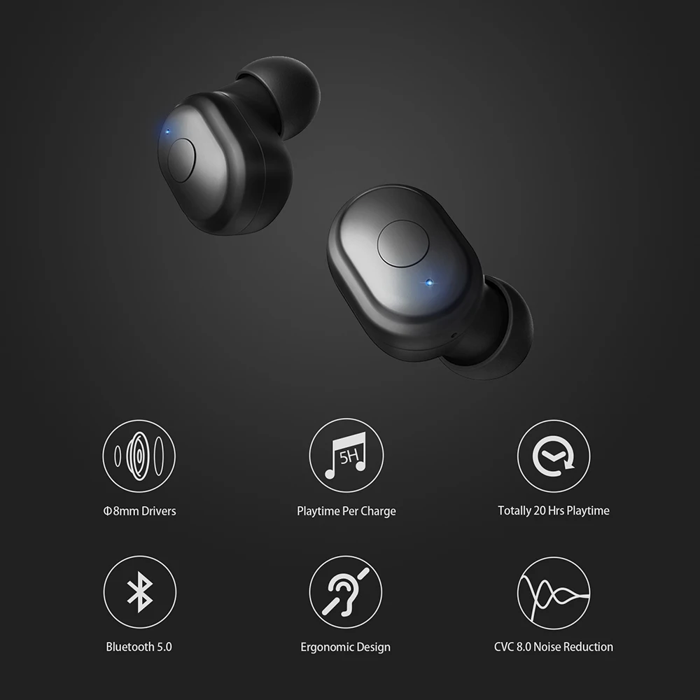 AUSDOM TW01 наушники вкладыши TWS с Беспроводной Bluetooth 20 часов проигрывания CVC8.0 Шум