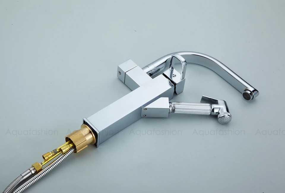Luxury Gold Bathroom Faucets Pull Out Basin Mixer Double Spout Sink Tap Single Handle (8)