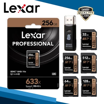 

Lexar Original 633x SD Memory Cards SDXC UHS-I V30 U3 Class10 Card 512GB 256GB 128GB 64GB High Speed Storage SD Cards For Camera