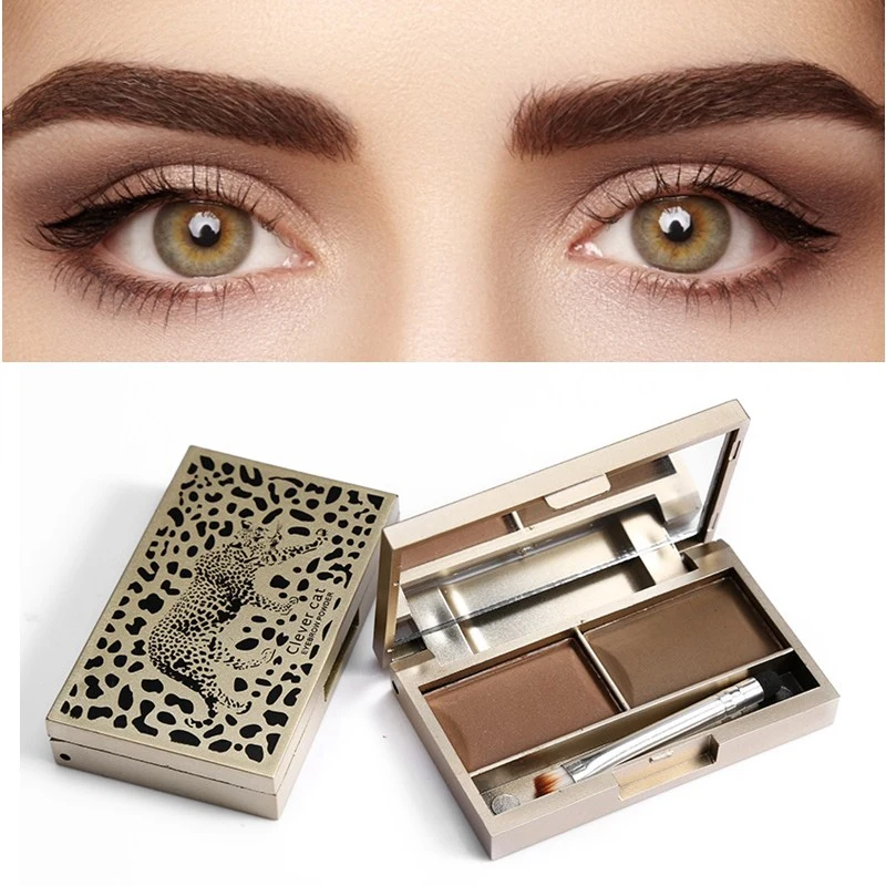 

2 Color Leopard Eyebrow Powder Palette Eyebrow Enhancer Eye Brow Makeup Waterproof with Brush Mirror