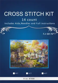 

oneroom Parks in Spring Embroidery Crafts Needlework 14CT Unprinted Arts Cross Stitch Kits DMC DIY Quality
