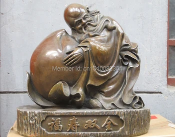 

14"Sino Fengshui Bronze god of longevity peach enjoy both felicity and birthday