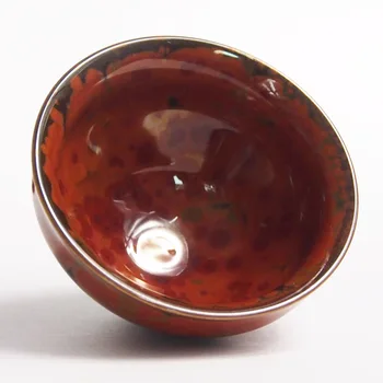 

#412 Big Ceramic Host Tea Cup Temmoku Jianzhan Handmade Porcelain Tenmoku Glaze Bowl Cup Jian Zhan,Pink Red Rose Flower Pattern