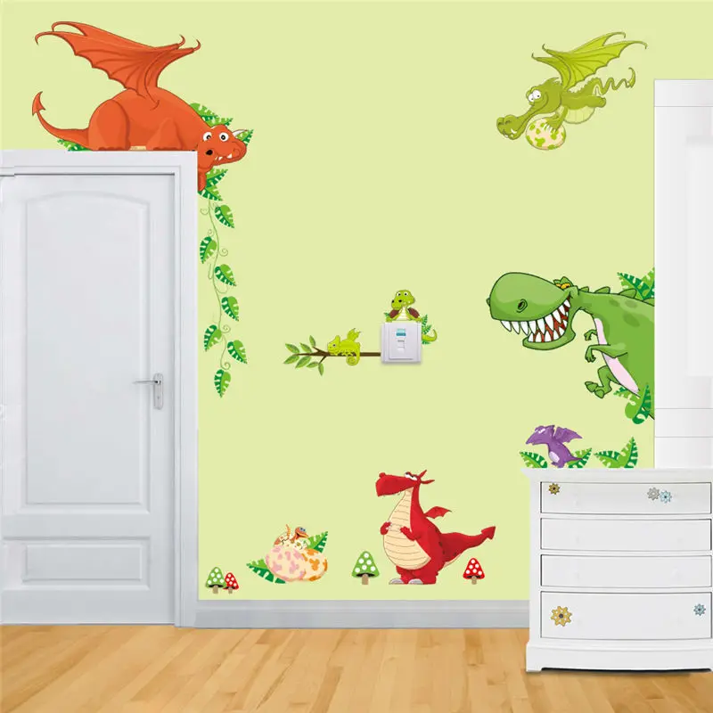 dinosaur wall art home decorations animal stickers kids room cartoon