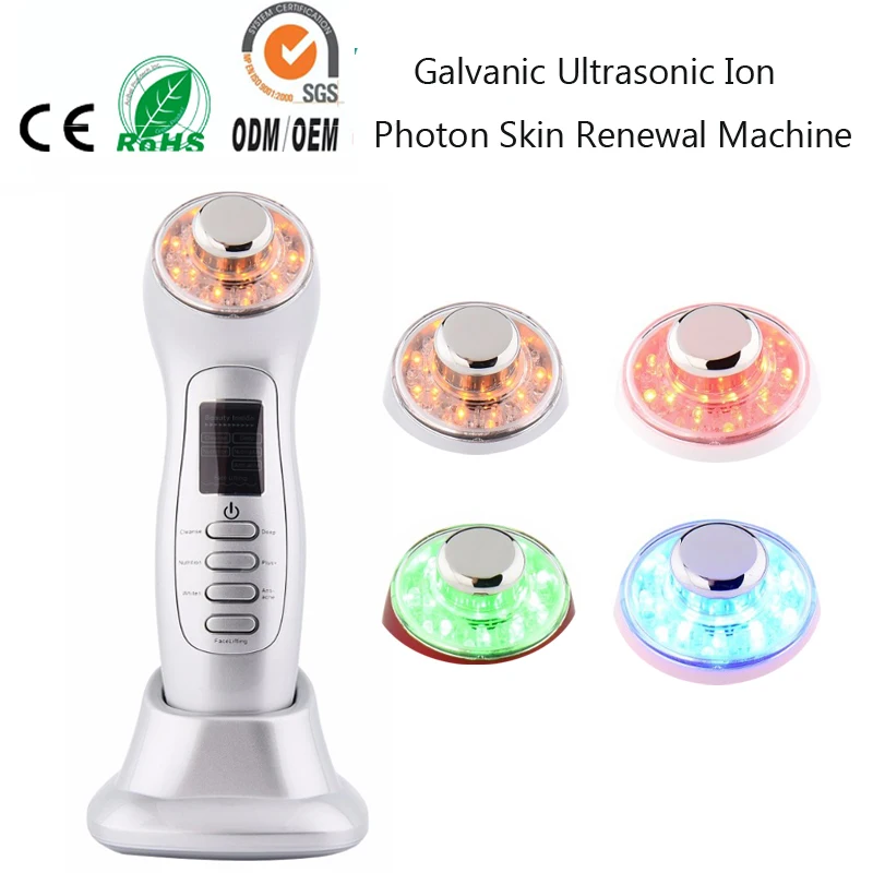 

Galvanic Ion Ultrasonic Waves Face Cleaner 4 Led Light Therapy Photon Tender Skin Care Whitening Firming Lightening Machine