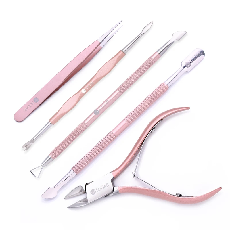  UR SUGAR 12Pcs Rose Gold Nail Reverse Tweezer Cuticle Pusher Clipper Scissor Nipper Picker Manicure