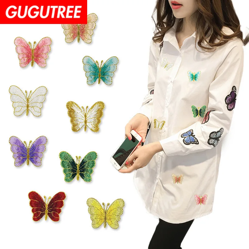 

GUGUTREE embroidery buttlefly patches animal patches badges applique patches for clothing XC-87