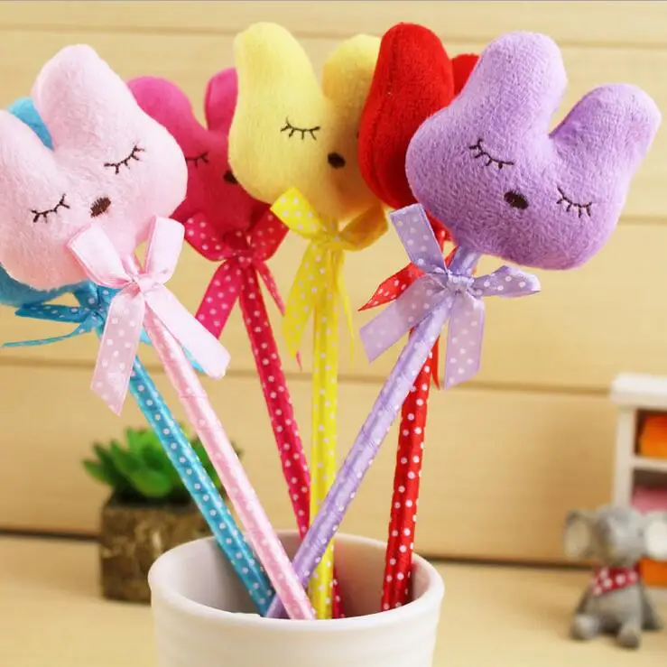 

1pcs/lot New Kawaii color 3D rabbit design soft plush ballpoint pen 0.5mm ball pen fashion students' Promotion Gift prize