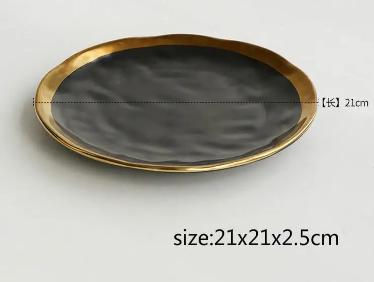 Керамическая тарелка Черная позолоченная посуда для дома кухня керамическая чаша Золотая тарелка - Цвет: plate S