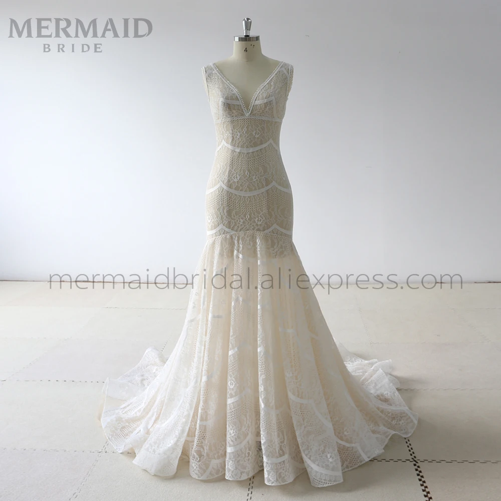 

Backless boho lace mermaid wedding dress