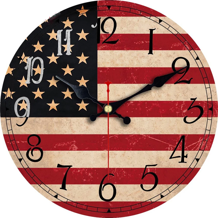 

Patriotism American Lag Clock Silent Living Study Kitchen Gallery Clock Wall Art Watches Vintage Large Wall Clock Gift 3 Size