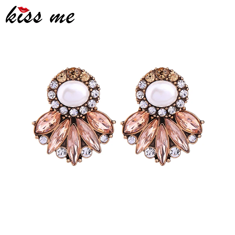 

KISS ME Brand Statement Earrings New Fashion Simulated Pearl Crystal Geometric Stud Earrings Women Jewelry