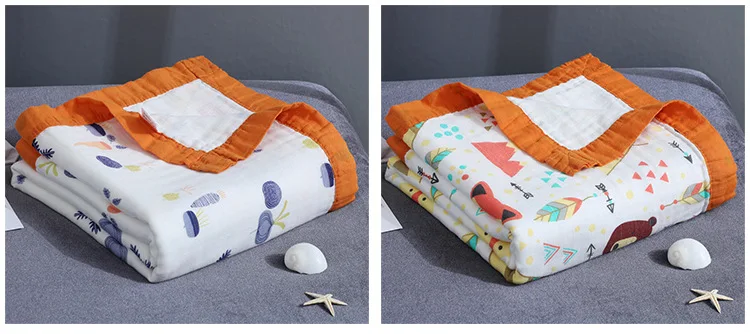 New 4 Layers Bamboo Baby Muslin Blanket Newborn Swaddles Soft Cartoon Blankets Bath Gauze Infant Wrap Sleepsack Multi-use Diaper (17)